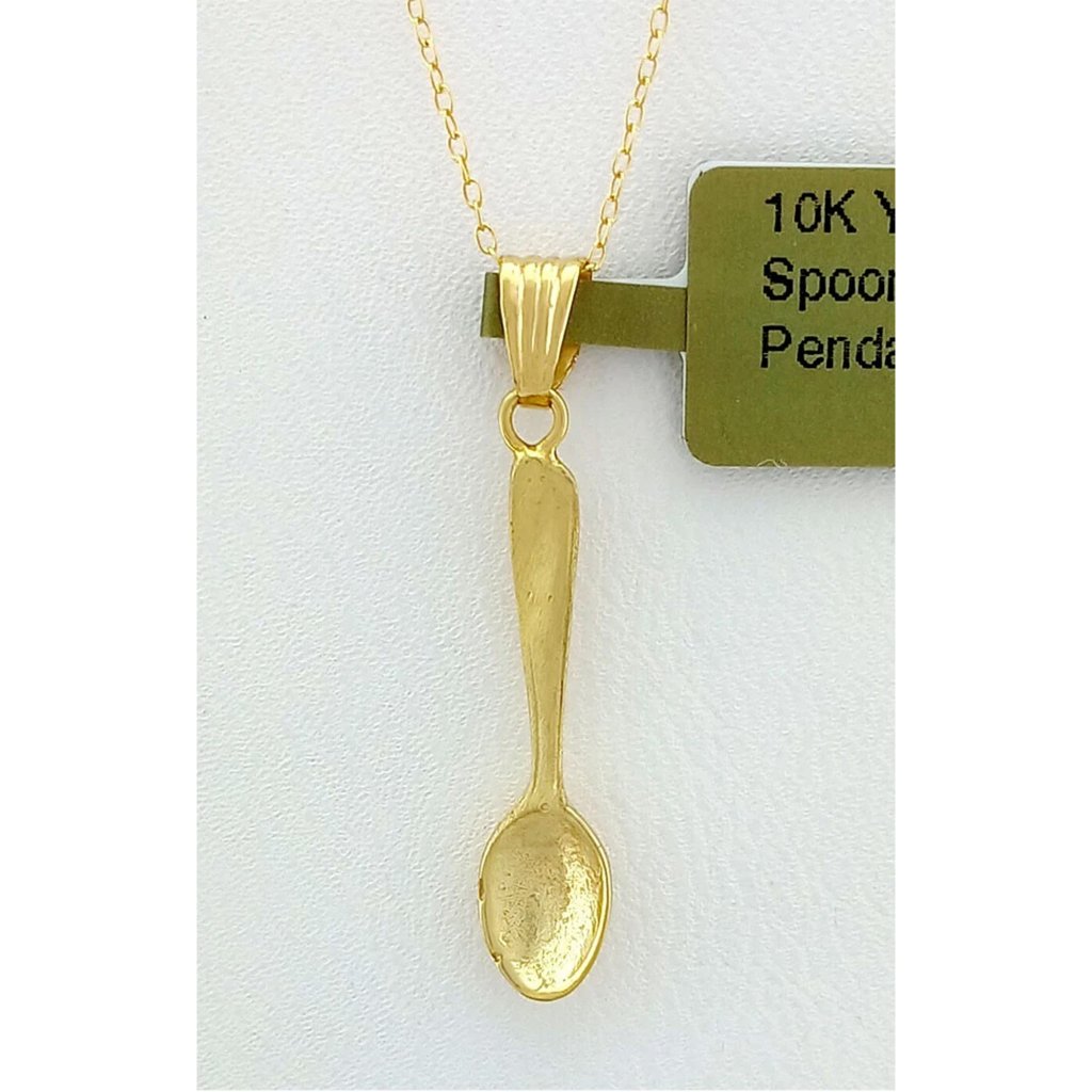 3d Spoon Pendant Solid 10k Yellow Gold